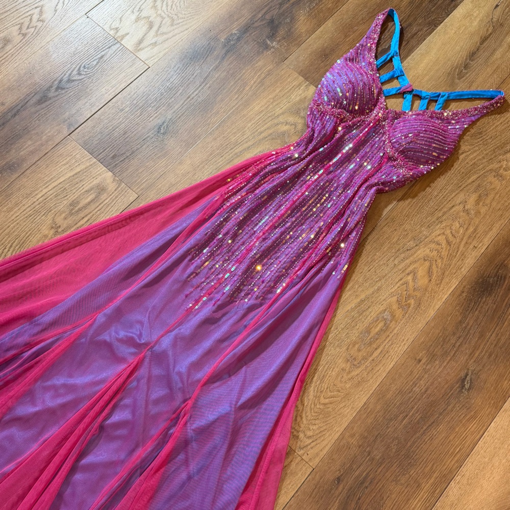 Vintage Y2K Beaded Dress Vintage Beaded Dress Pink Blue Prom Dress Winx Fairy